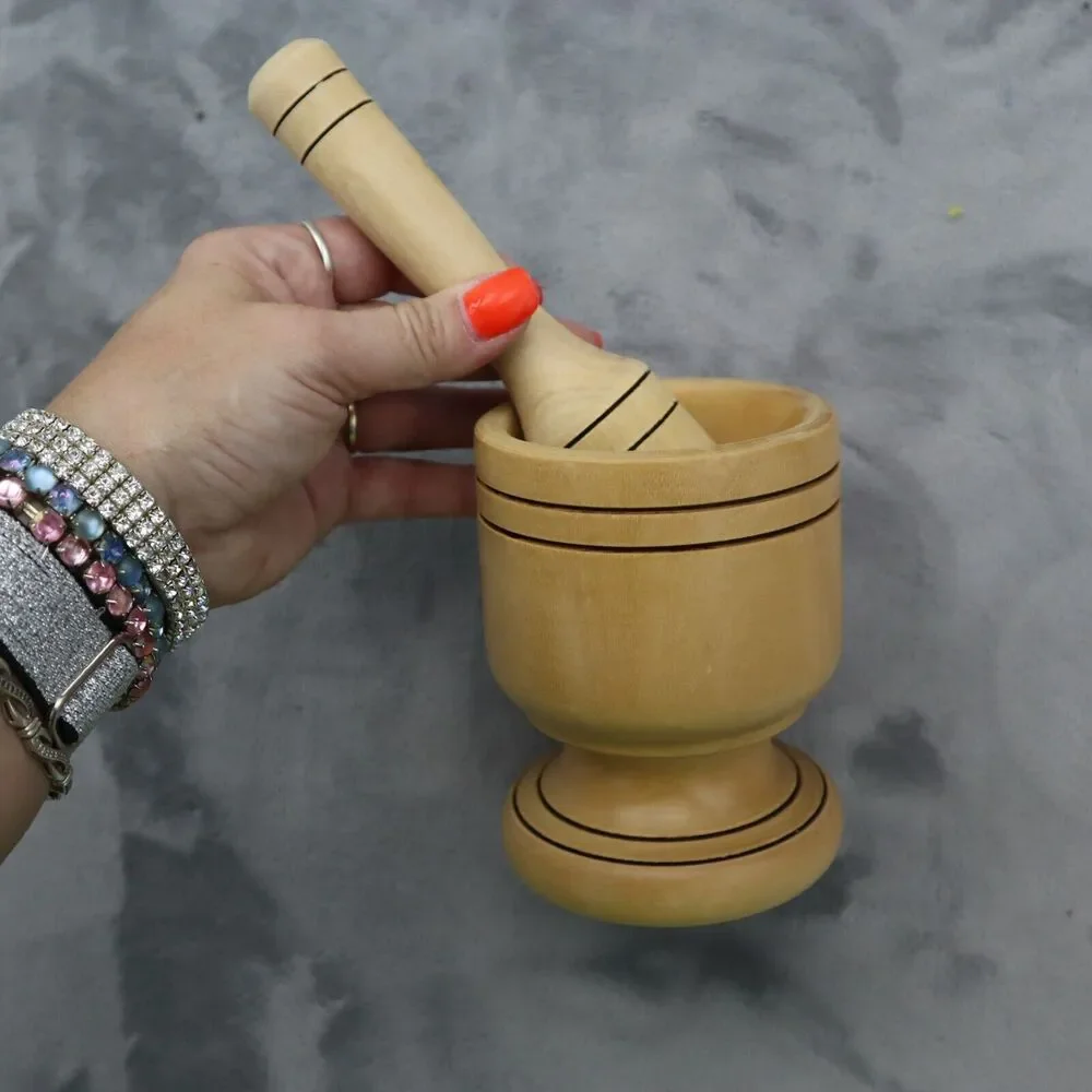 Mortar and Pestle Wooden Medium 5in Tall 3in Bowl Diameter